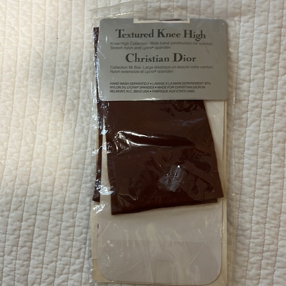 New -Christian Dior Pin Stripe Knee High Sandalfoot Brick Red Stockings-One Size - Picture 2 of 5